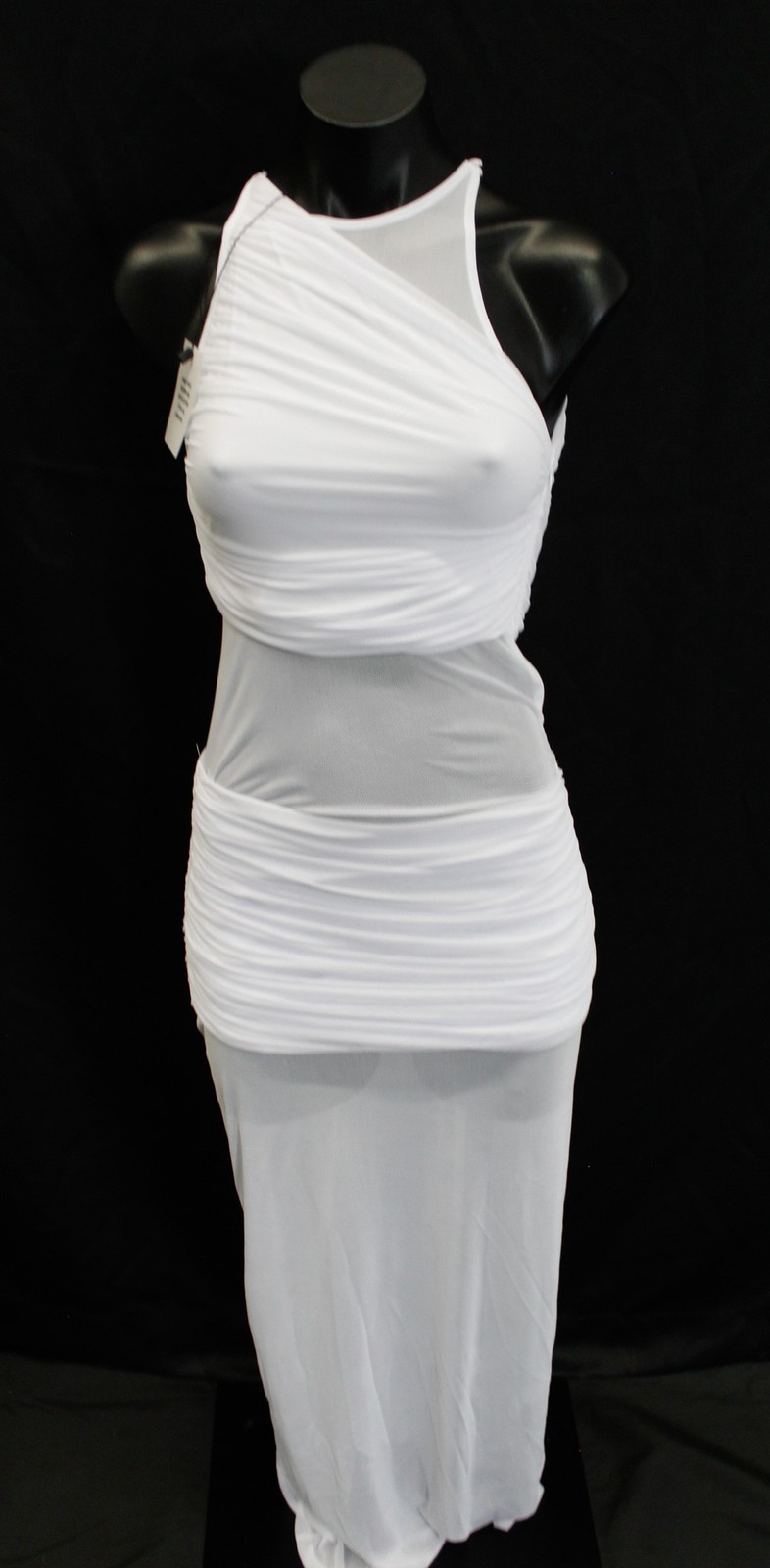 Superdown Women’s Merri Mesh Ruched Seam Maxi Dress CN6 White Size XS NWT