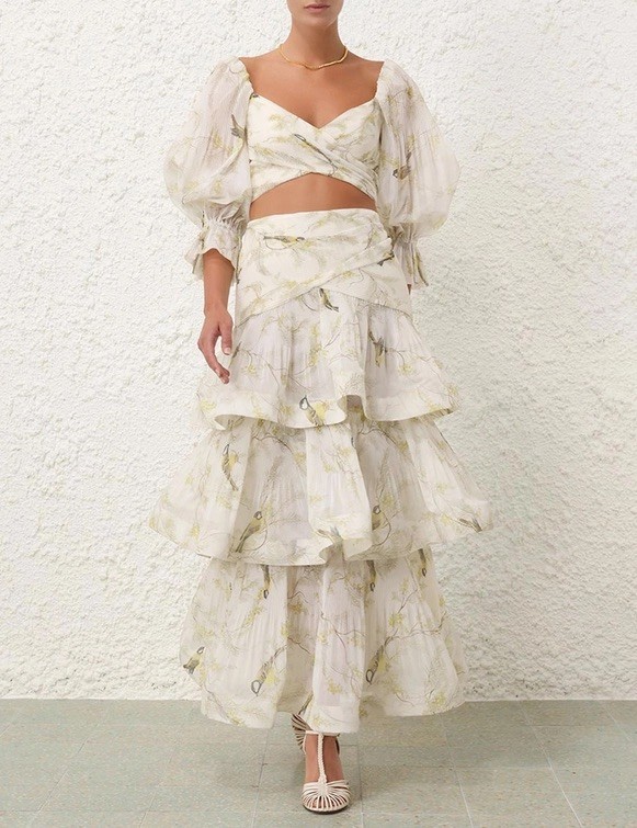 BNWT Zimmermann Natura Pleated Tiered Skirt and matching cropped bodice