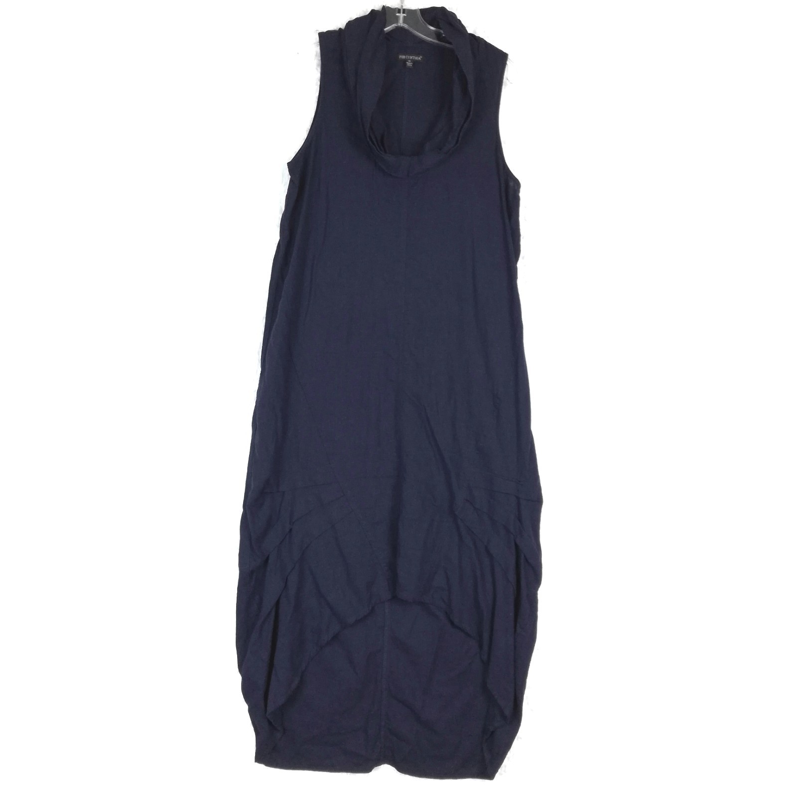 For Cynthia Womens Maxi Dress Linen Blend Navy Sleeveless Cowl Neck High Low M