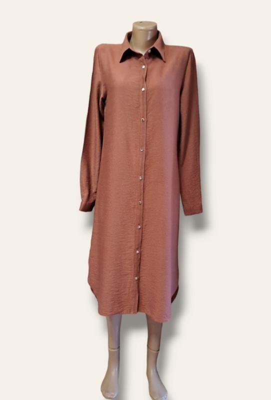 Minimalist Brown Collared Button Up MIDI Dress Size 38