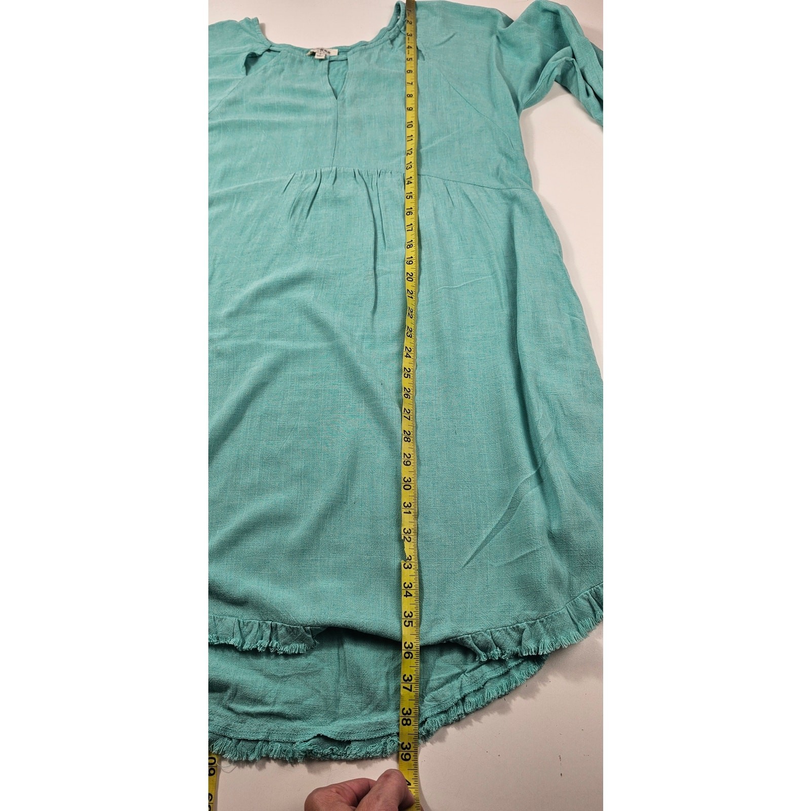 UMGEE raglan peasant botique dress with pockets blue guaze linen blend EUC S