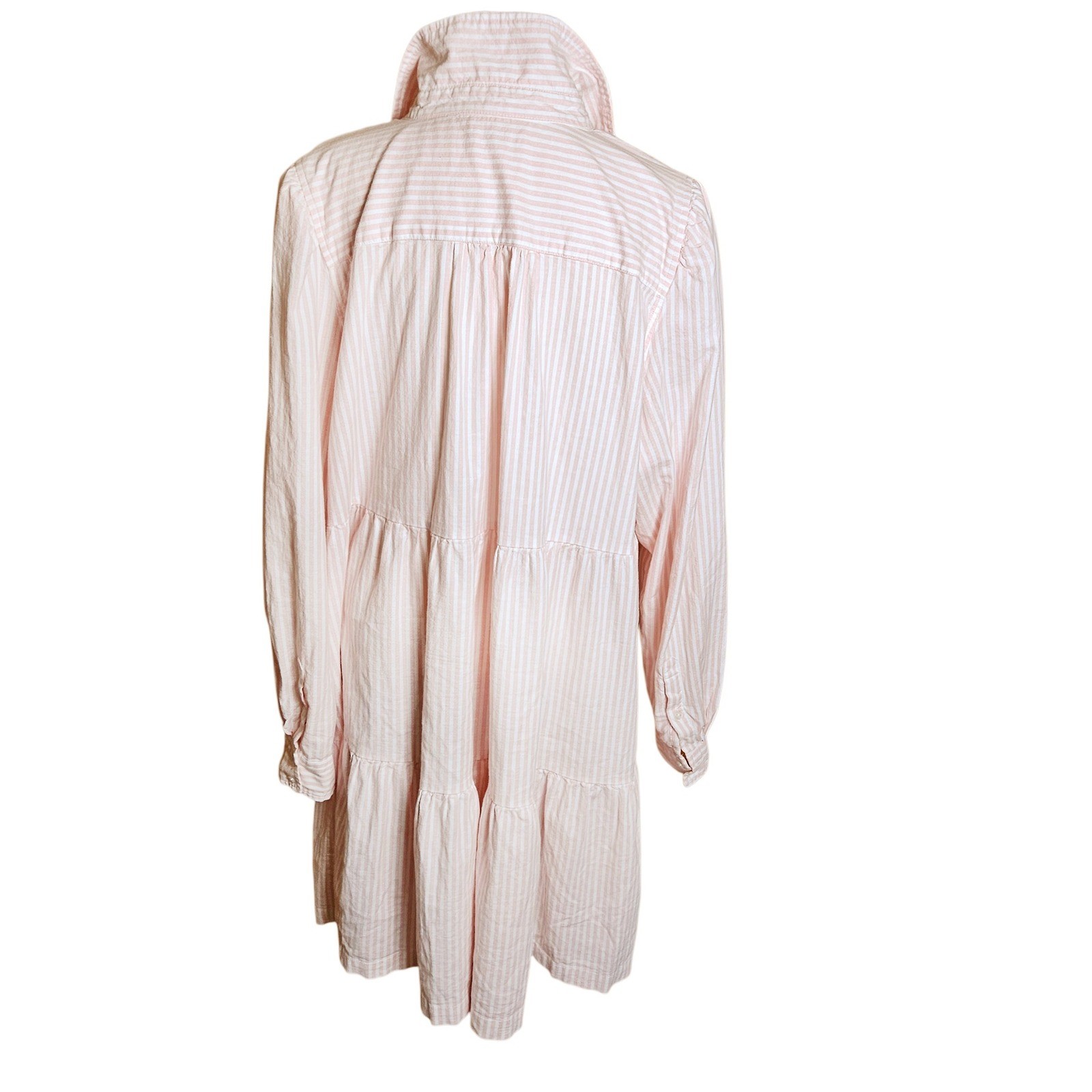Crown & Ivy Pink White Striped Tiered Shirt Dress Womens XXL Long Sleeve Pockets