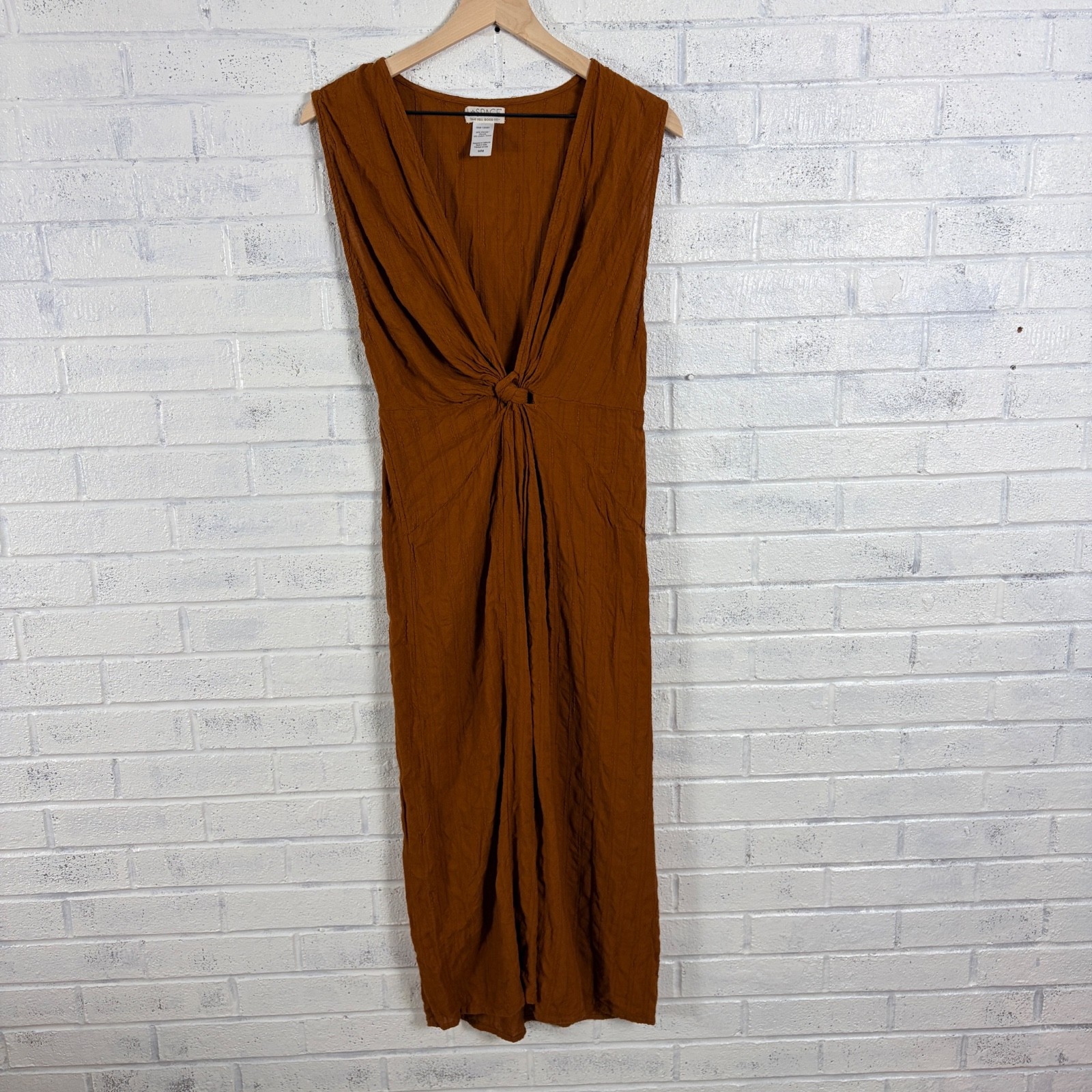 L Space Down The Line Cover Up Dress Womens M Brown Twist Front Plunge Maxi