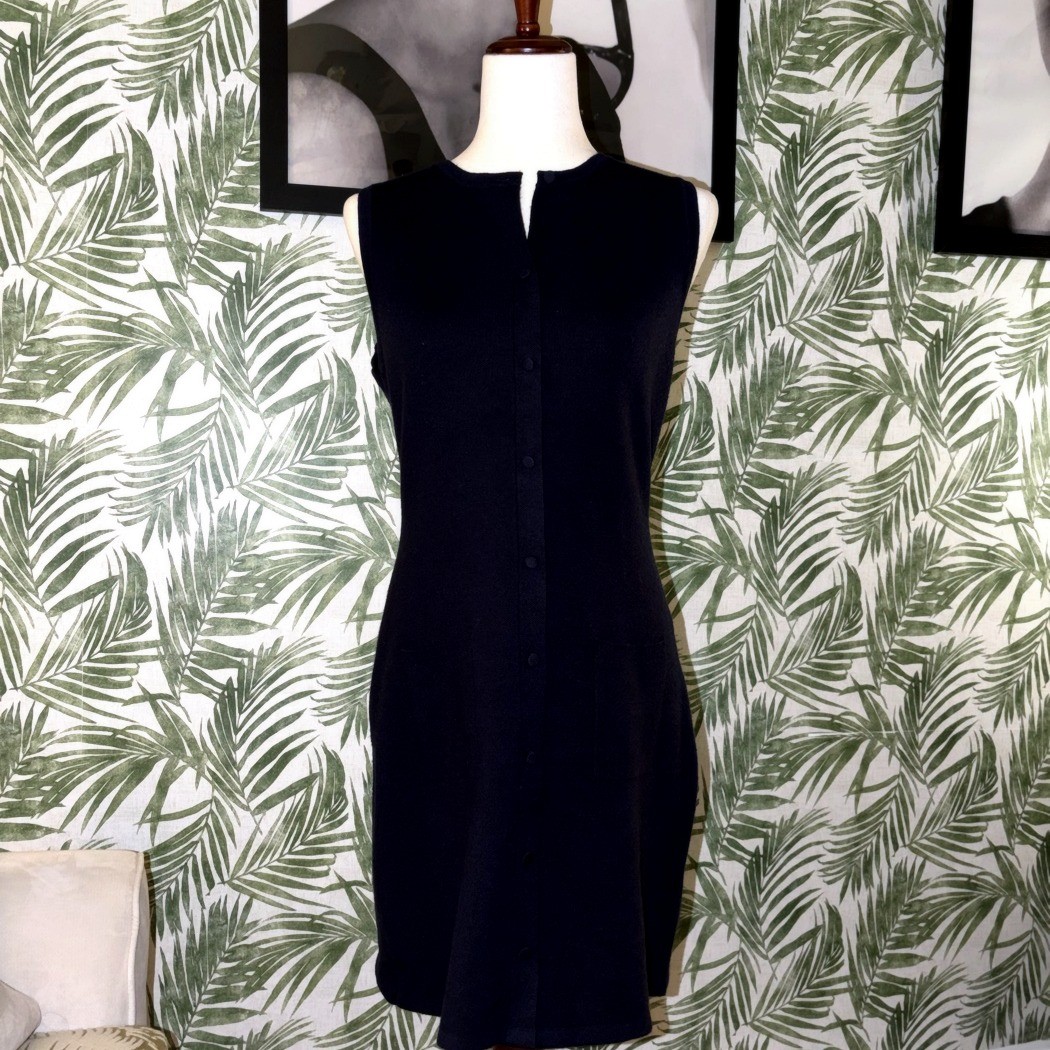 French Connection Navy Blue Sleeveless Button Front Shift Dress Womens Size 4