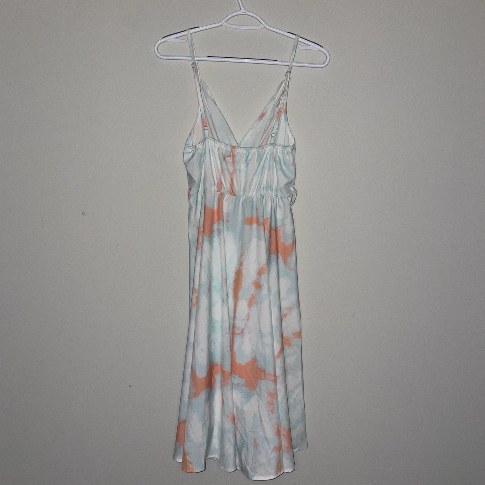 Splotchy Orange Blue White M Tie Dye Pattern Hi-Low Sleeveless Dress Summer