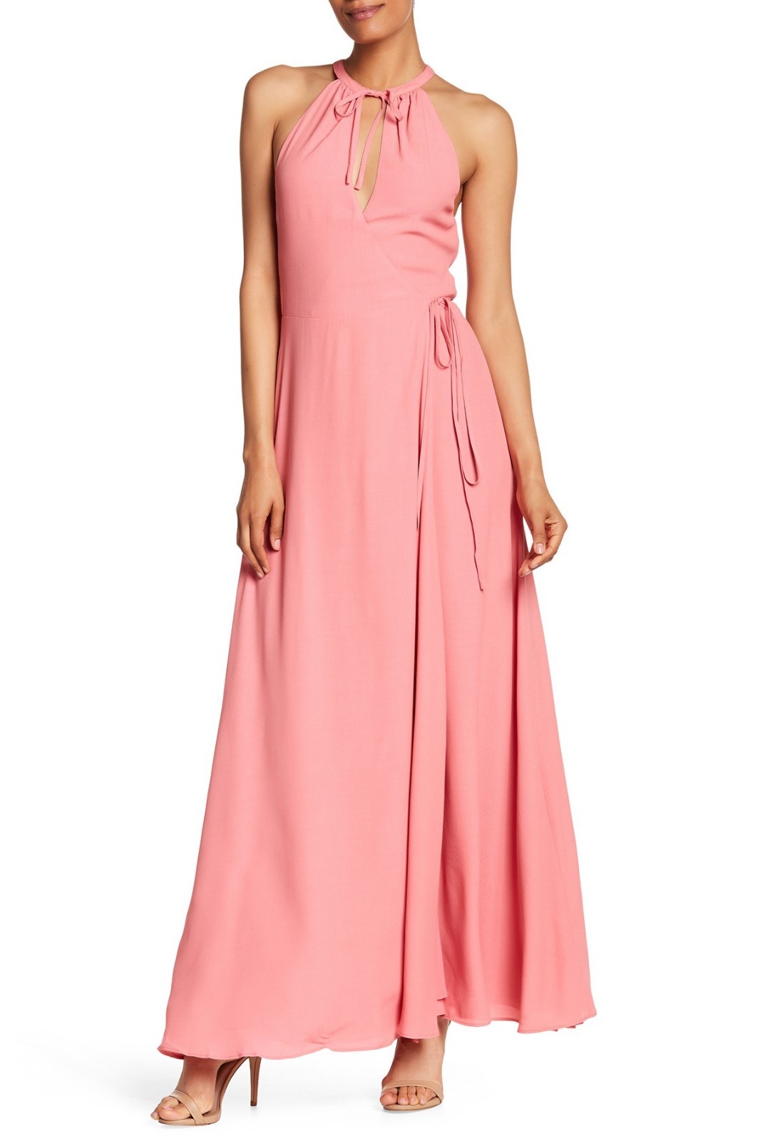 PRIVACY PLEASE Pink True Wrap Halter Tie Neck Hi-Slit Maxi Dress S 4/6 Nordstrom