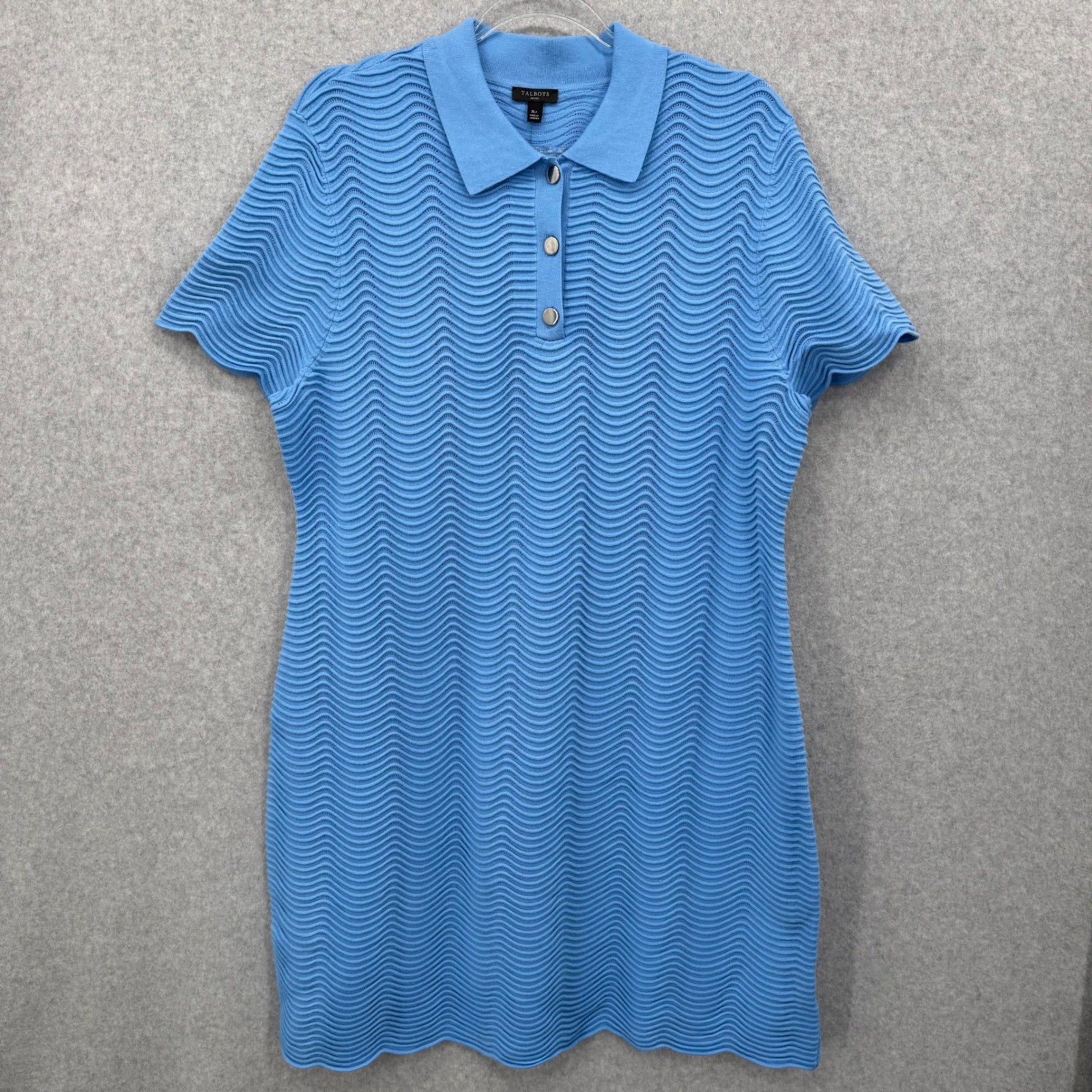 Talbots Ribbed Shift Sweater Dress Womens XLP Blue Polo Collar Spring Preppy