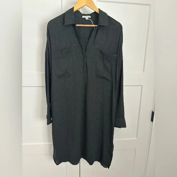 James Perse Charcoal Virgin Wool Blend Long Sleeve Shirt Dress SZ 2 (US M)NWOT