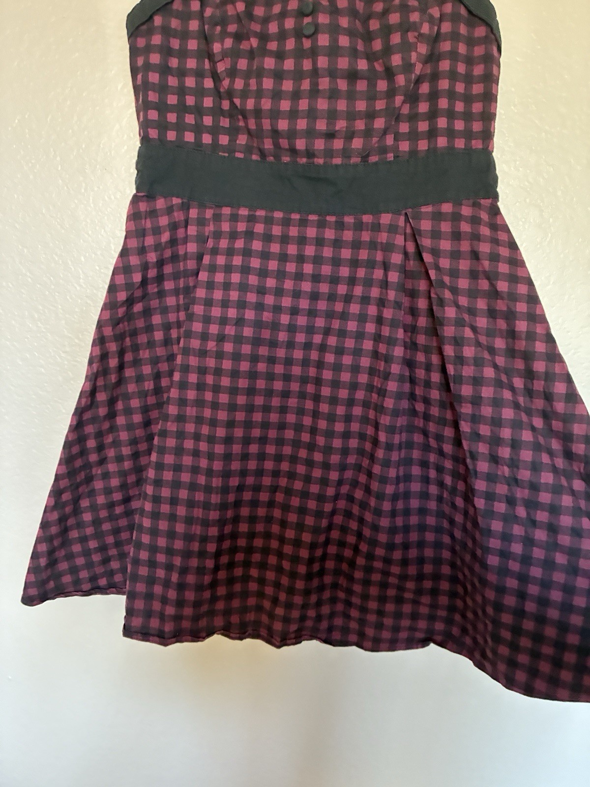 Hot Topic Size L Black Maroon Checked Babydoll Dress Buttons Y2K Grunge Alt