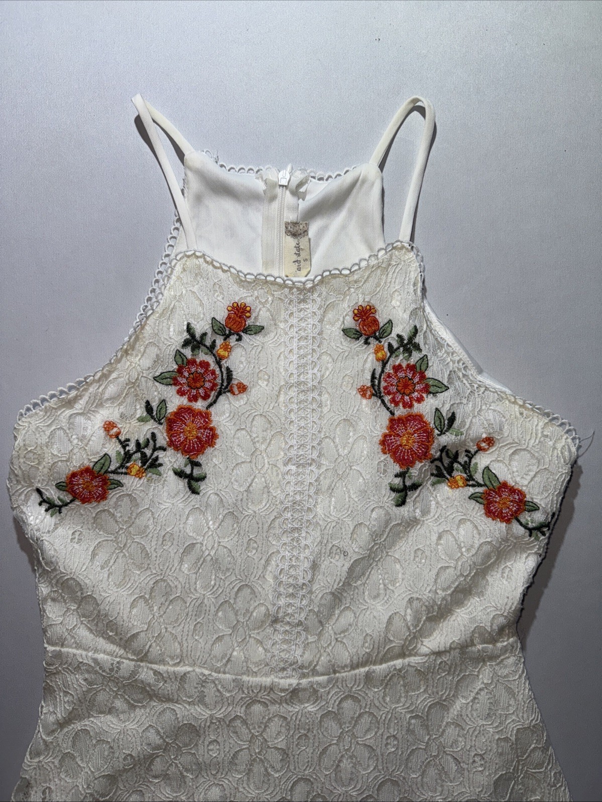Altar’d State Women’s White Lace Floral Embroidered A Line Mini Dress, Skater