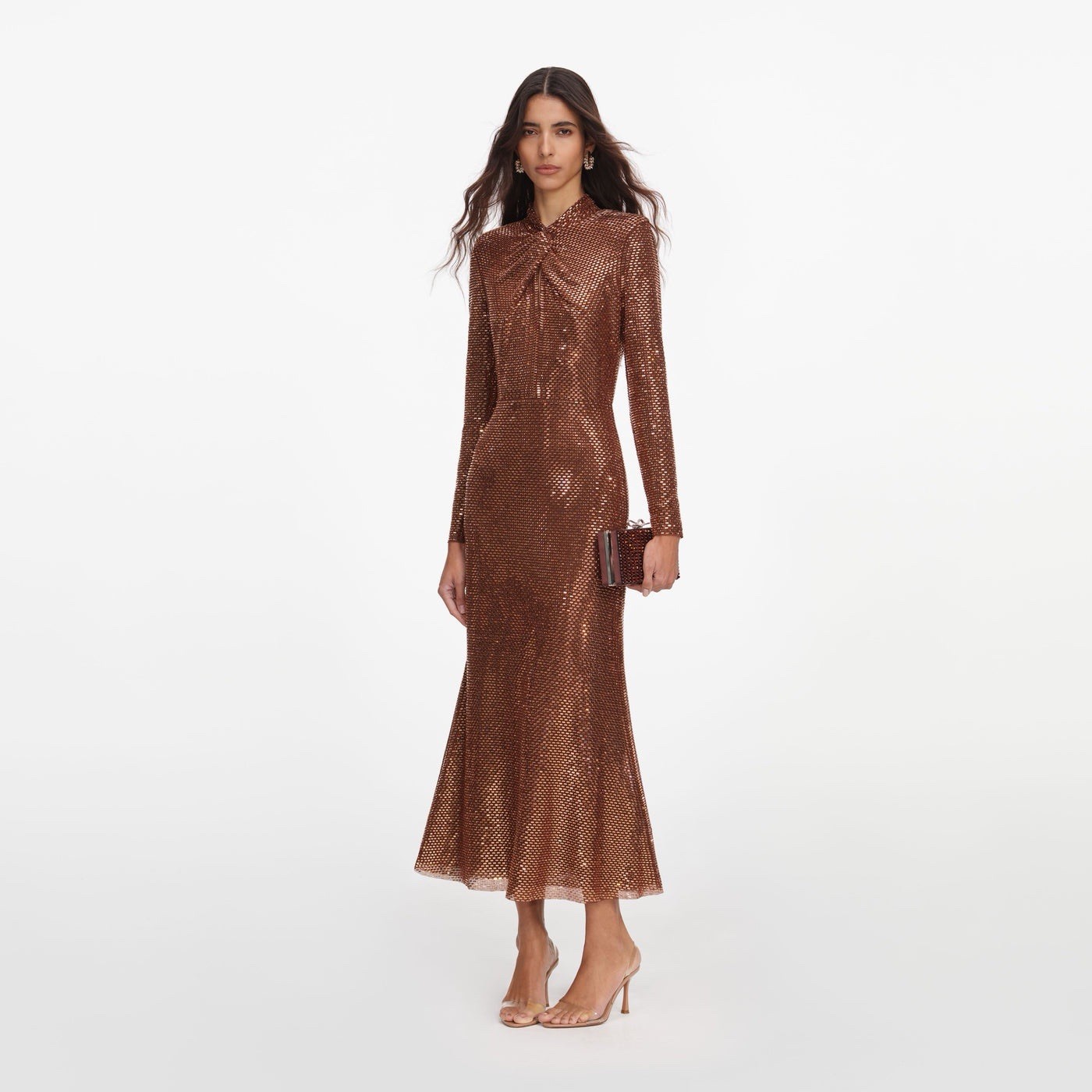 Self Portrait BRONZE RHINESTONE MIDI DRESS $ 895 Size US 0 UK 4