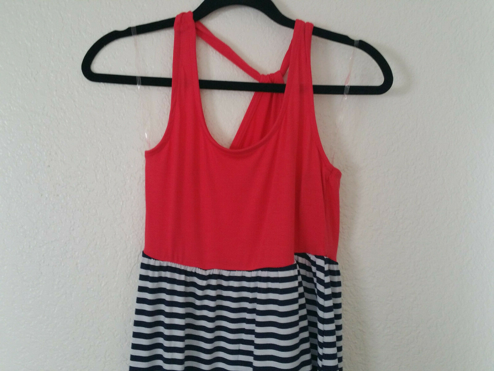 NEW Mossimo Sleeveless Maxi Dress Blazing Coral Striped Belted Hi Lo Small S