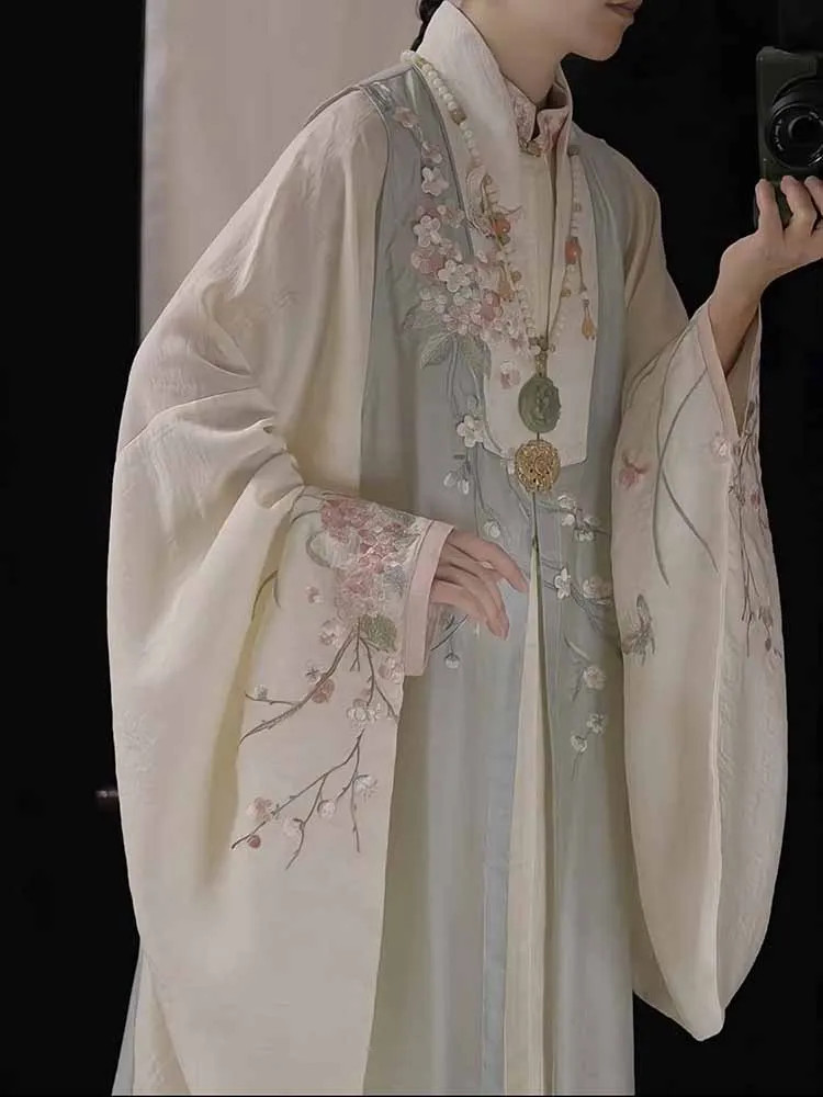 Face Skirt 3pcs Suits Hanfu Chinese Embroidered Green Long Coat Plus Size