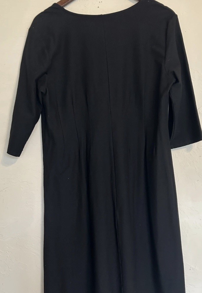A: Fisher Deep V Neck Black Fit Flare Dress L Minimal Classic 2pcs