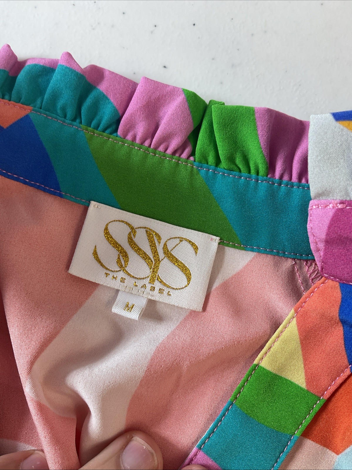 SSYS The Label Dress M Colorful Poly Spandex Stretch ruffle neck Tatum Dress