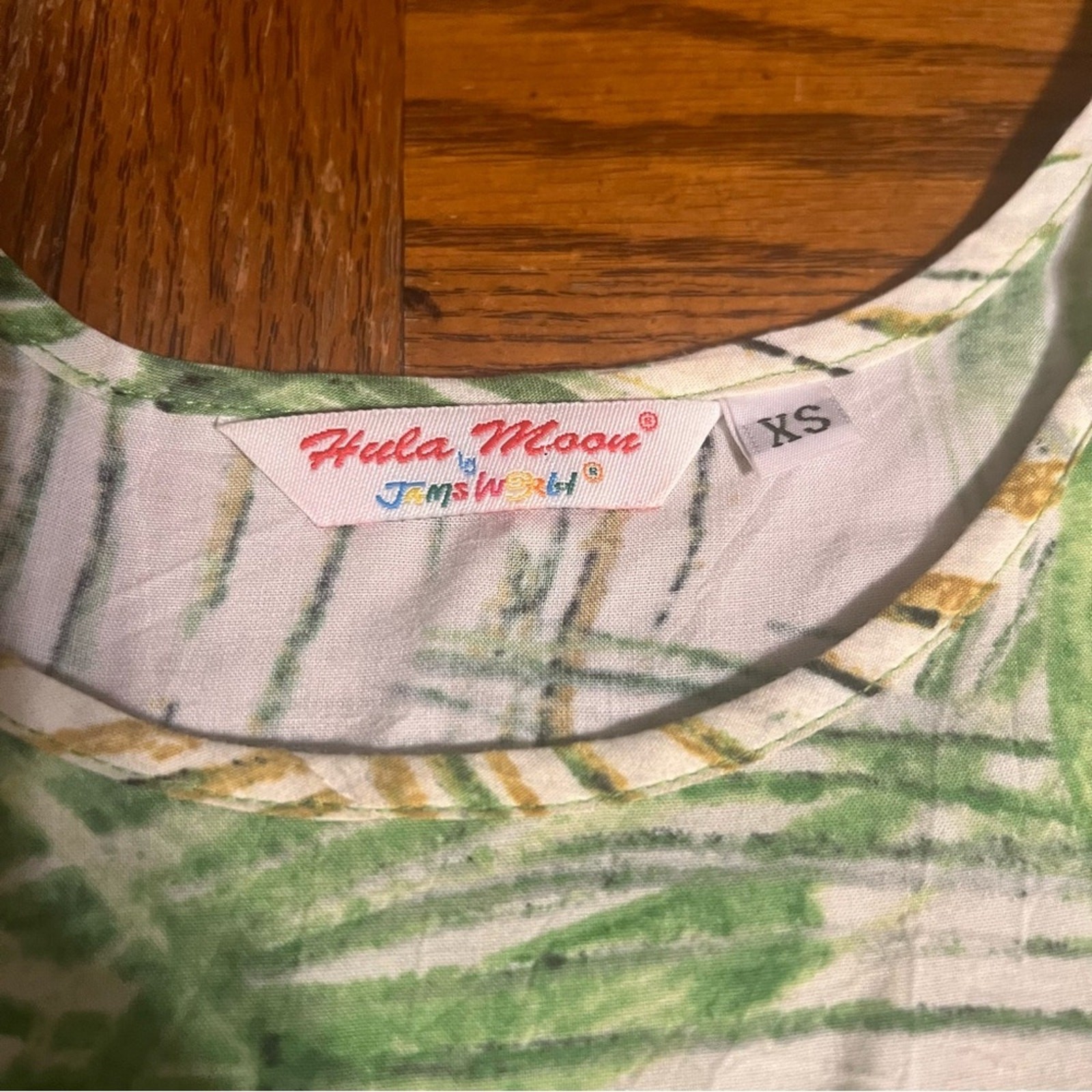 Hula Moon Jams World Mini Dress Leaf Print Relaxed Fit Island Vacation XS Chic
