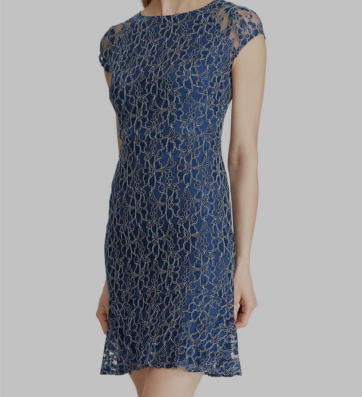 $299 American Living Women’s Blue Floral Lace Sheath A-Line Cap-Sleeve Dress 12