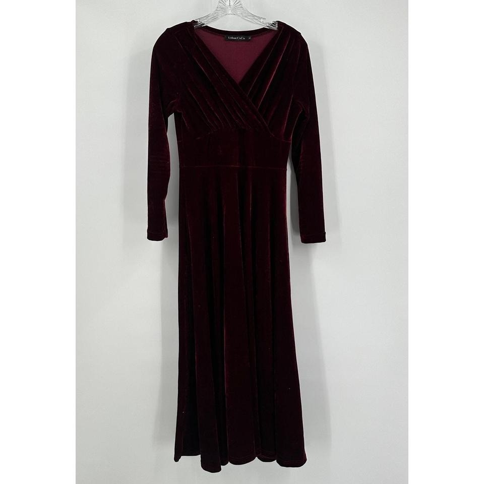 Womens Victorian Whimisgoth Velvet Maxi Dress Size S Burgundy Gothic Romantic