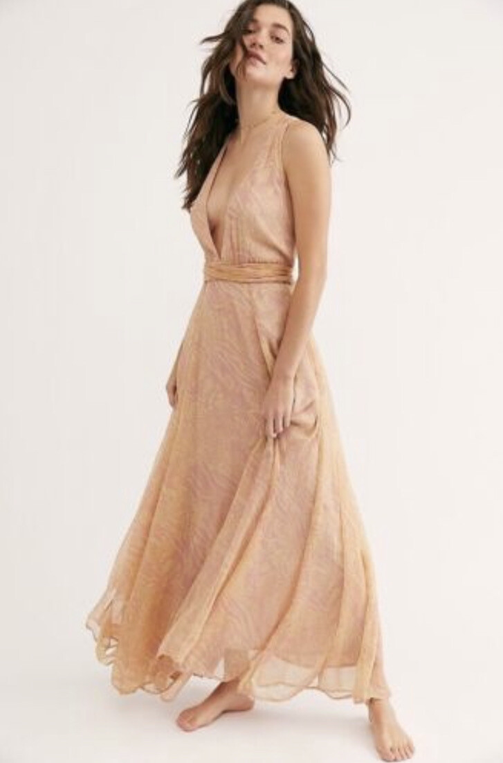NEW $228 FREE PEOPLE GIORGIA CHIFFON MAXI DRESS SZ 2 Z517-48