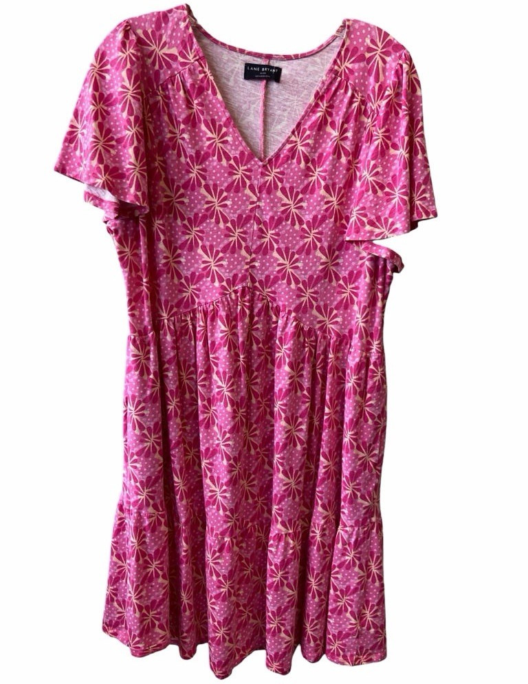 Lane Bryant Pink Floral V-Neck Flutter Sleeve Fit & Flare Knee Dress 18/20