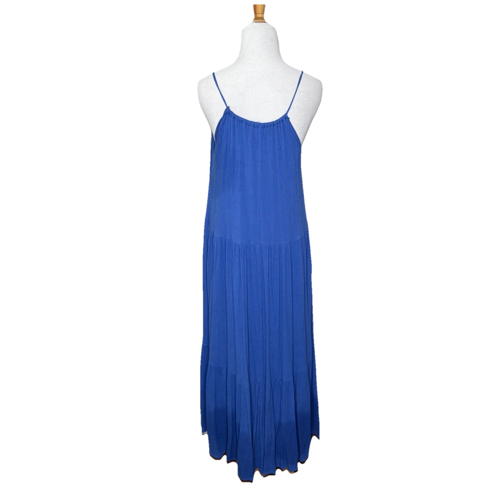 Tribe Blue Spaghetti Strap Sleeveless Tiered Maxi Ties at Neck Dress Size Medium