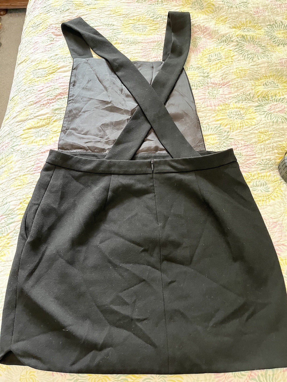 Maje Black Pinafore Overall Skirt Suspenders Dress Large FR3 Pockets Quirky