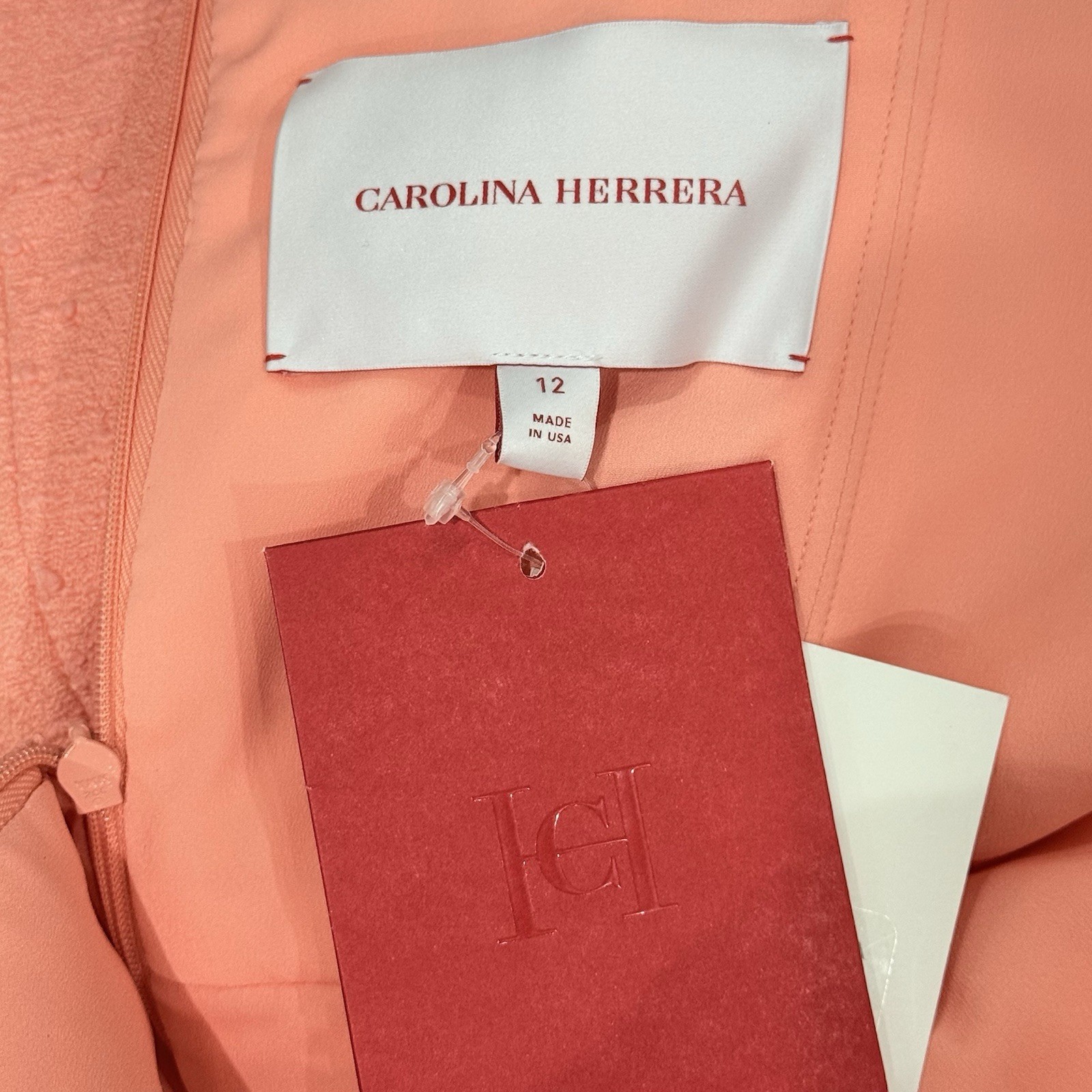 Carolina Herrera Embroidered Strapless Mini Dress Sunset Coral SZ 12 NWT $3490