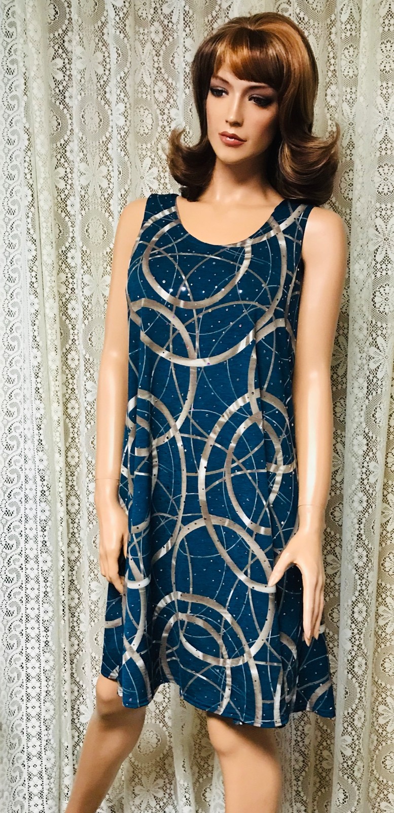 JOSTAR SHORT TANK DRESS Poly Spandex Stretch Knit TEAL SPARKLES S M L XL 2X 3X