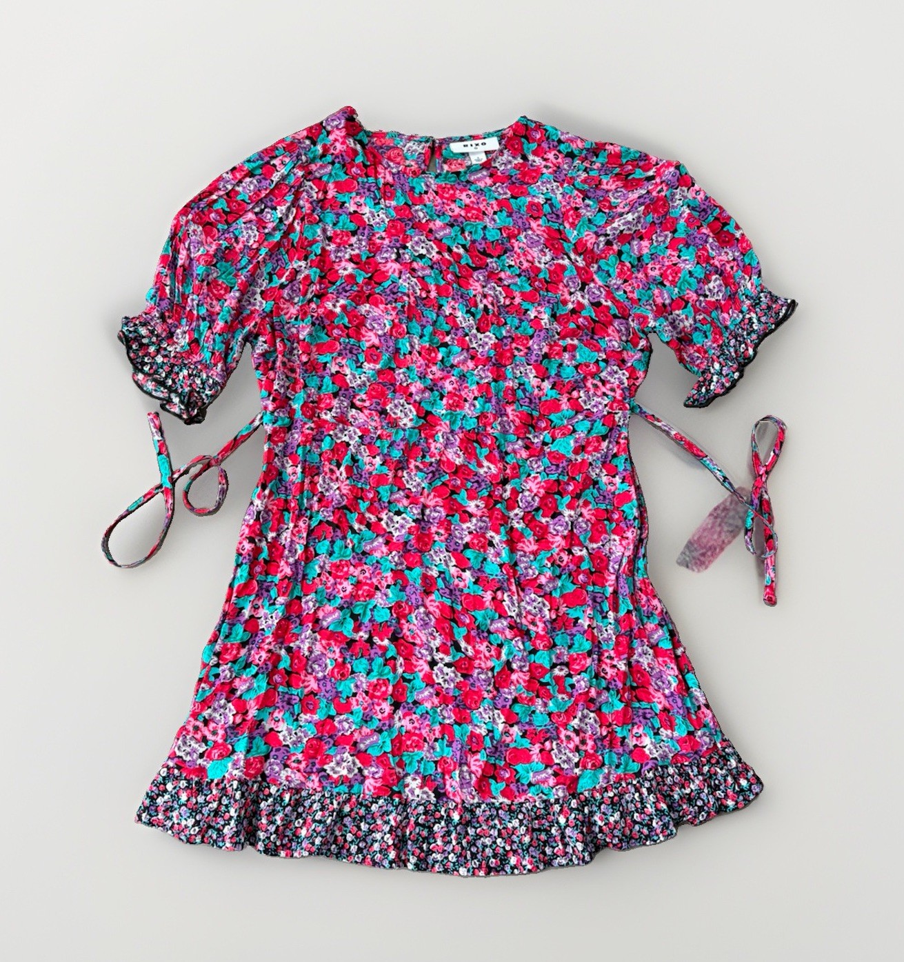 RIXO for Target Mixed Floral Puff Sleeve Mini Dress Ruffle Pink Purple Size 8