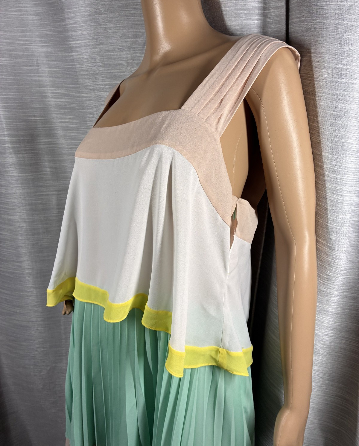 Anthropologie Maeve Pastel Pleated Tiered Dress Mint White Blush Pink Size 14