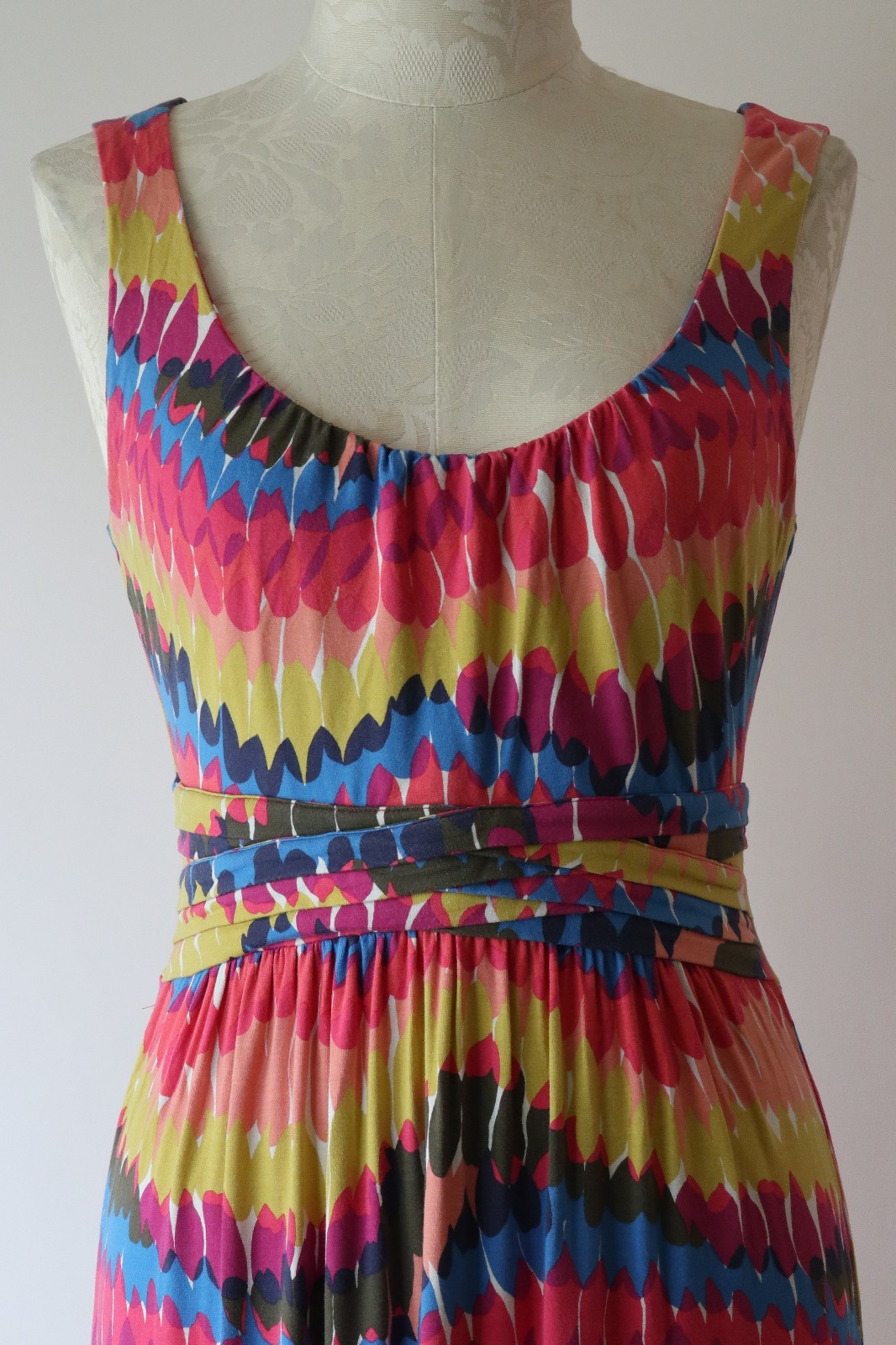 Boden Pink Blue Rainbow Stretchy Jersey Knit Sleeveless Long Maxi Dress Women 6R