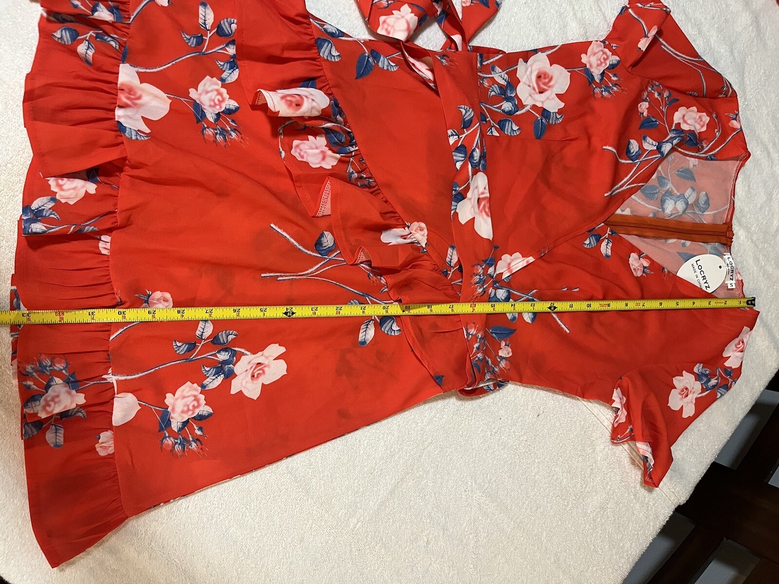 Locryz Women Small Dress Mini Wrap Cottagecore Blaze Orange Floral Romantic