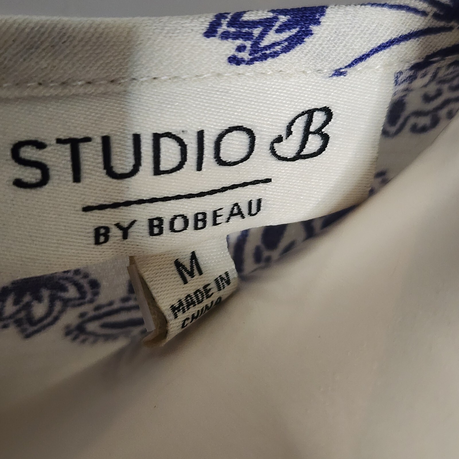 Studio B Dress Womens Size M Medium Off White Blue Floral Pullover 3/4 Sleeve