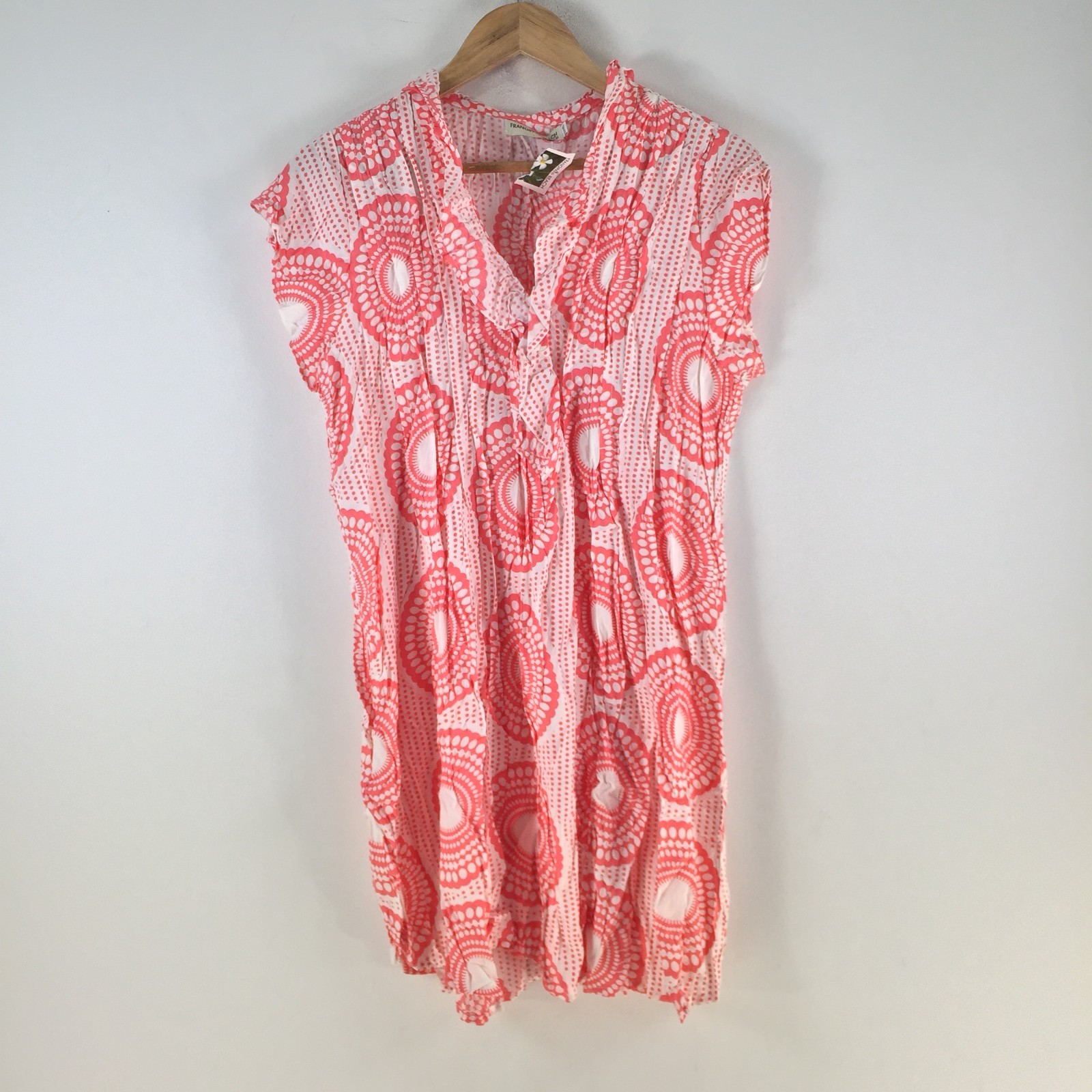 NEW Frangipani beach fiji dress womens L/XL pink geometric shift short slv115315
