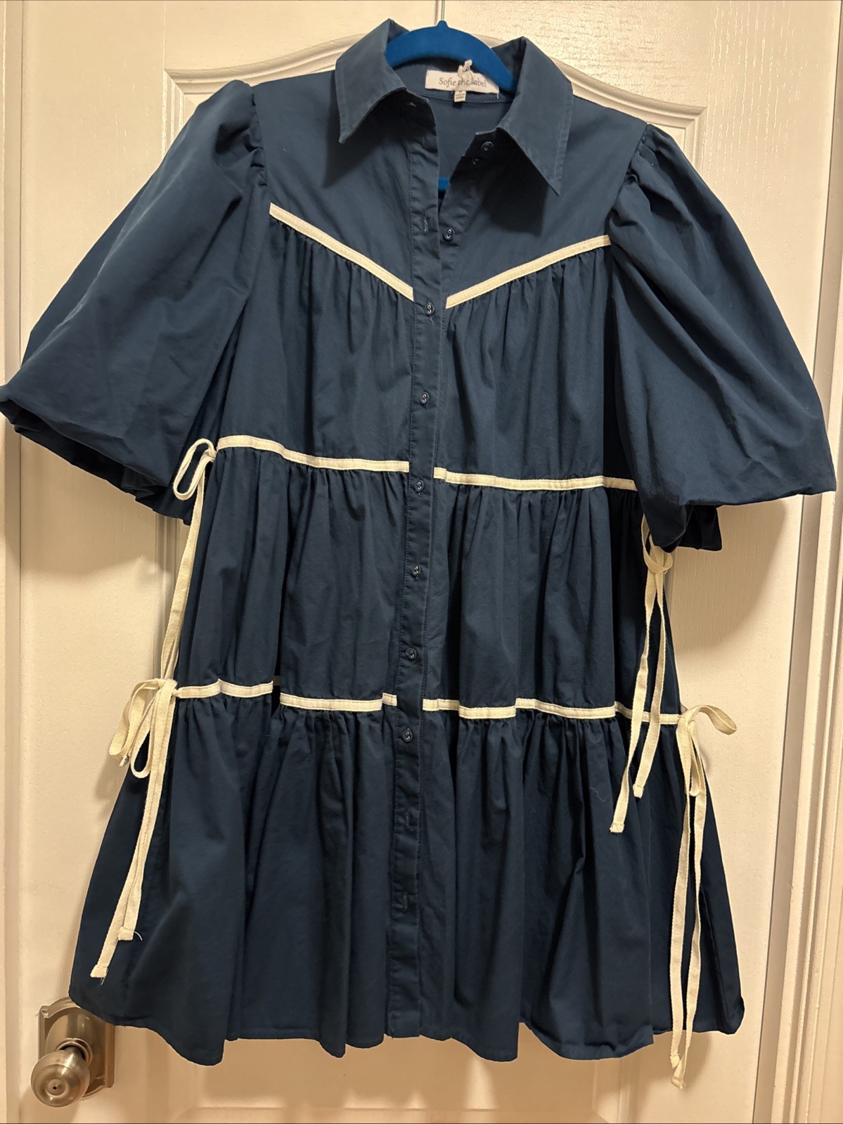 Sofie the Label Women’s Button Front Navy Mini Ruffled Dress Size M Used
