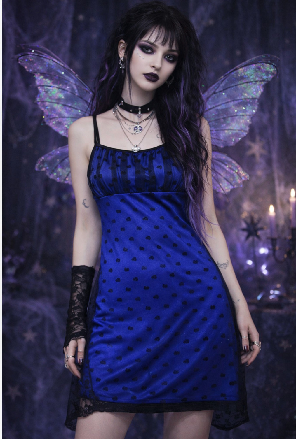 Vtg Y2K Slip Dress XS Blue Babydoll Burnout Mesh Whimsigoth Fairy Grunge Sparkle
