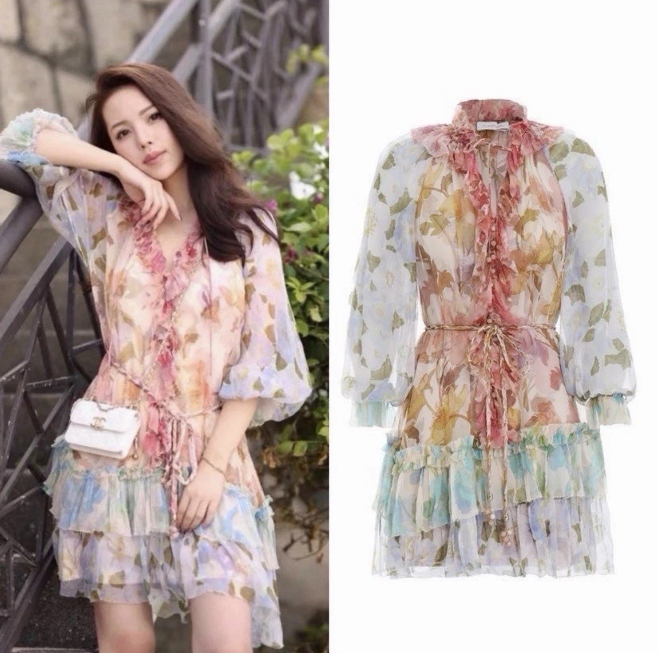 RARE $1,150 Zimmermann Concert Tempo Silk Frill Spliced Floral Mini Dress AU1 S