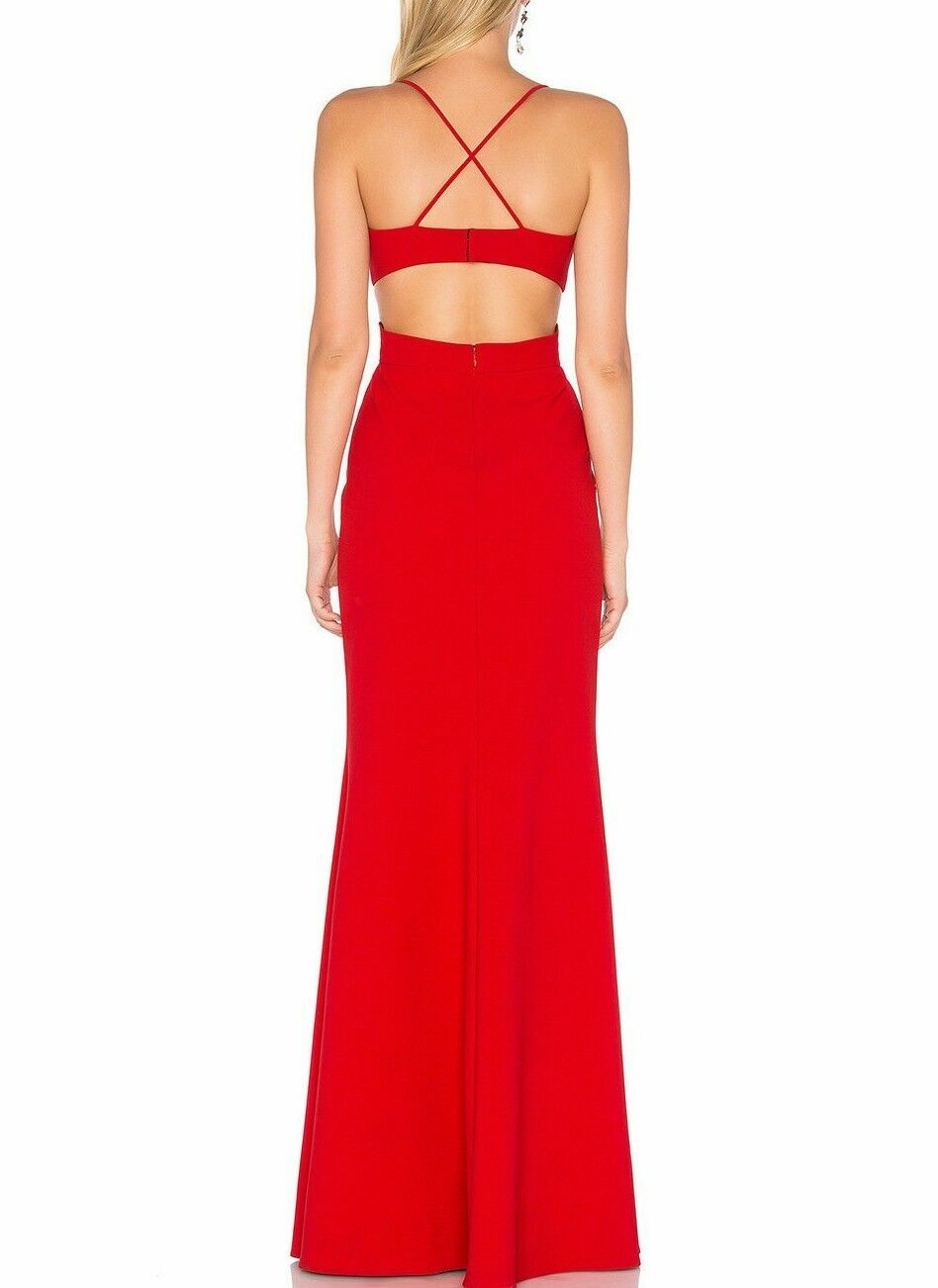 JILL STUART Cardinal Red Cut-Out Open Back Criss-Cross Stretch Crepe Gown 14 US