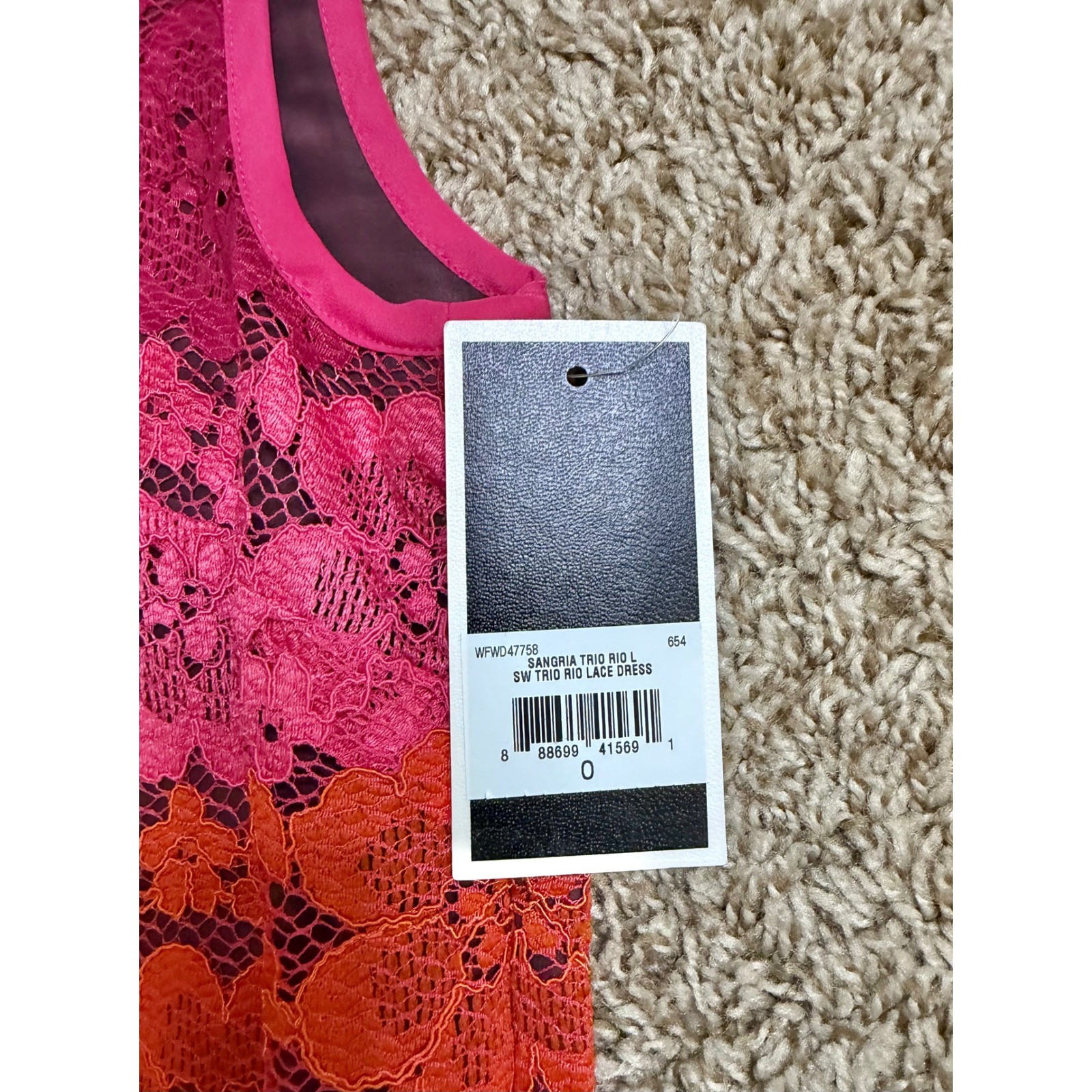 NWT Juicy Couture Black Label Sangria Trio Rio Lace Dress Pink Orange Size 0