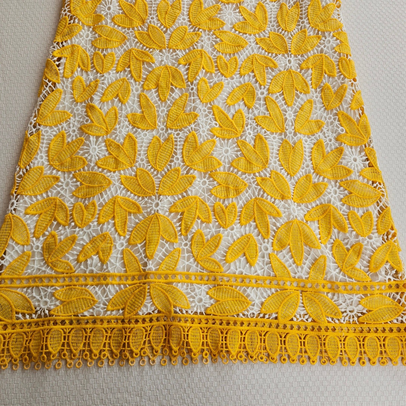 Ellison Yellow Floral Guipure Lace Crocheted Off Shoulder Mini Dress L Wedding