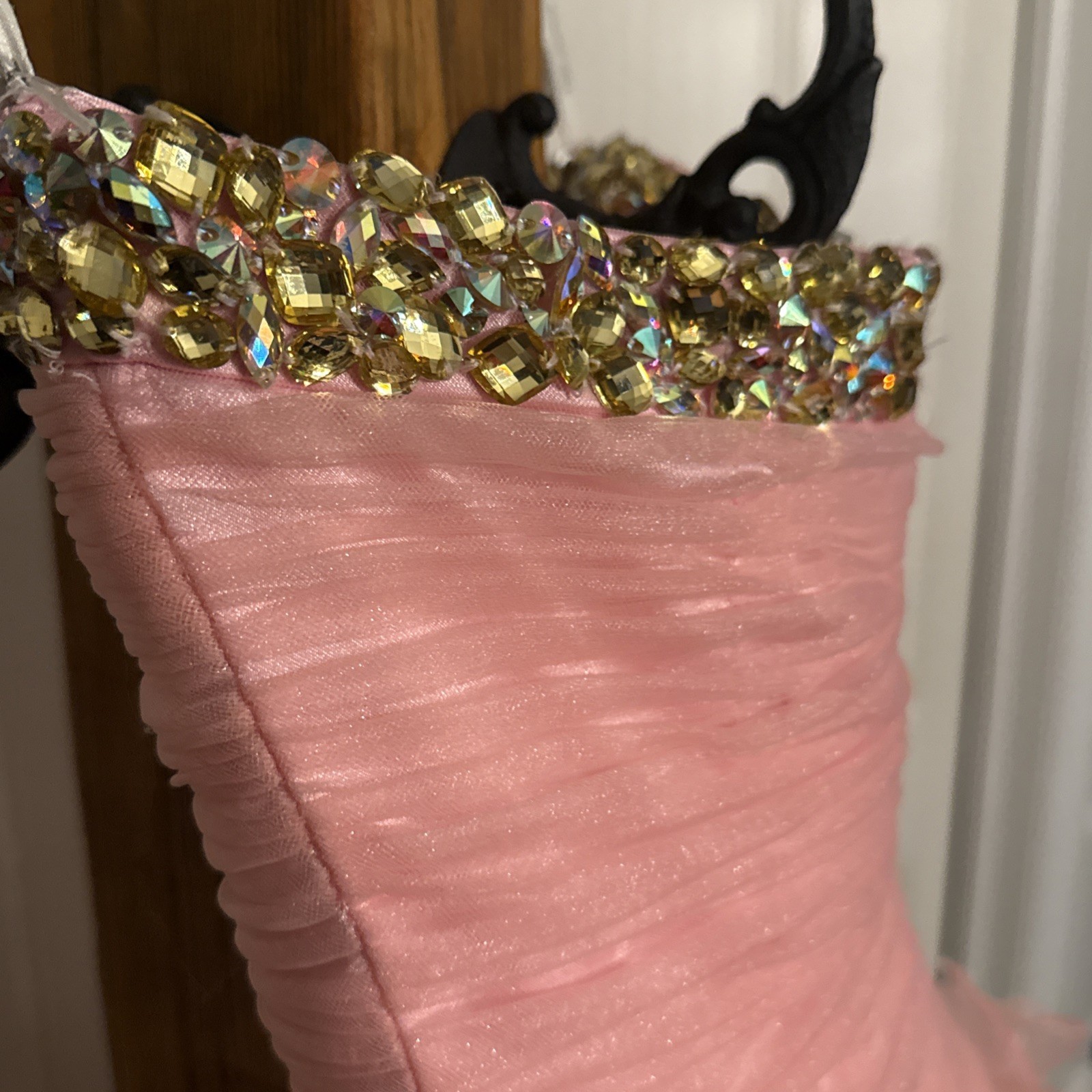 SHERRI HILL Homecoming Prom Formal Bubblegum Pink Ruffle Bow Tutu Dress Size 6