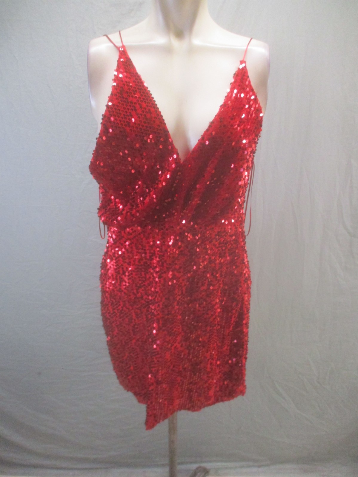 NWT Zara Size L Women Red Sequin Sleeveless Straps PartyHoliday Beauty Dress 559
