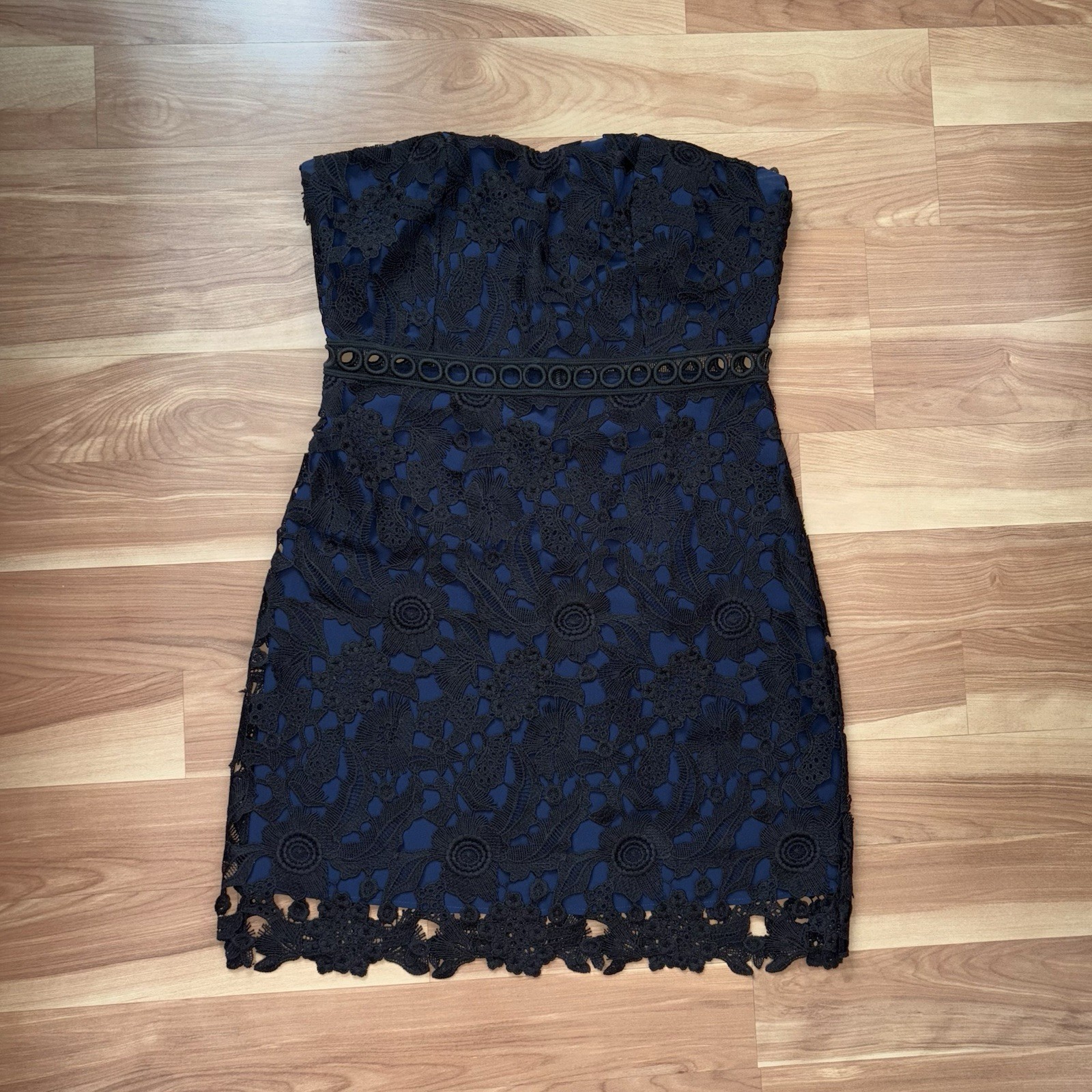 Sam Edelman Black Guipure Lace Strapless Dress Size 12 Large Romantic Summer