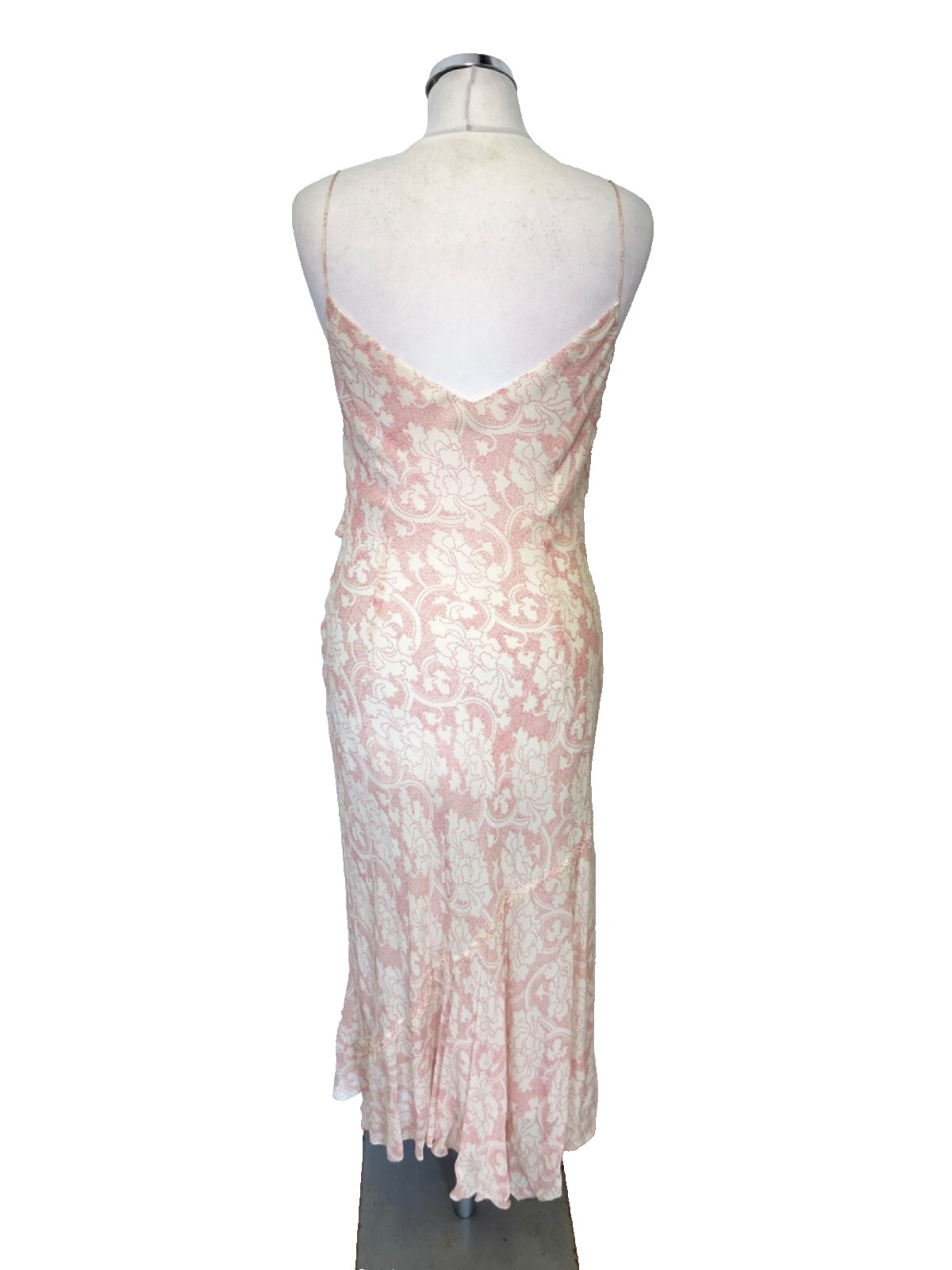 PLANET 100% SILK CREAM & RED SPOT FLORAL PRINT SHOE STRING STRAP DRESS SIZE 12
