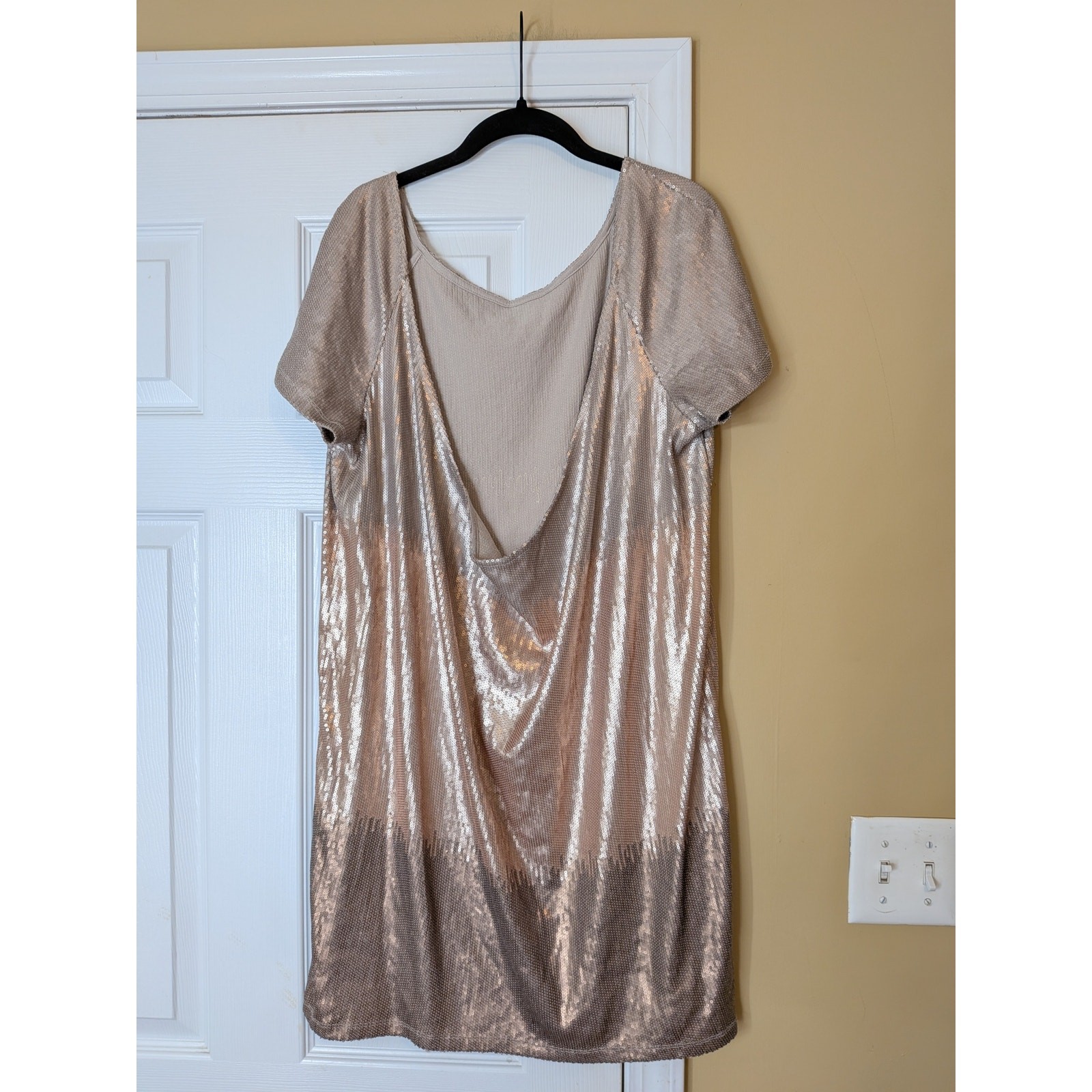 Free People Drenched Sequins Ombre Shift Mini Dress Large Open Back Boho Chic