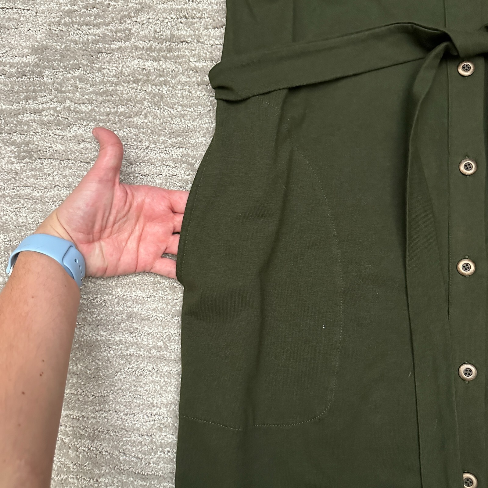 eShakti Dress Womens Medium Green Belted Button Front Pockets Utility Shirt