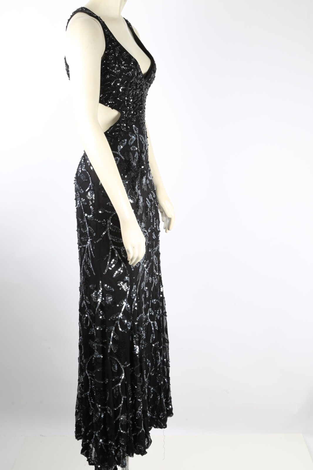 Cassandra Stone Black Silver Silk Beaded Embroidered Gown V Neck Dress Womens 0