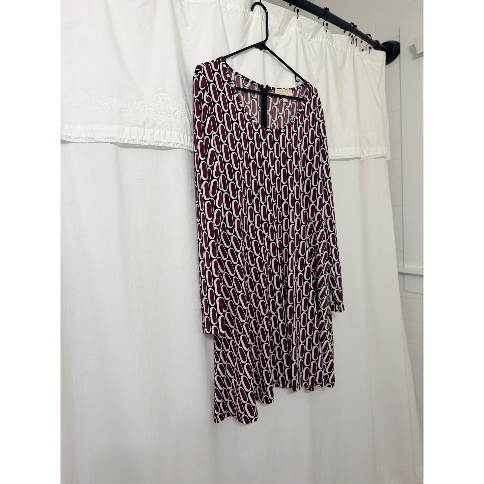 Michael Michael Kors Womens XL Burgundy Geometric Link Print Long Sleeve Dress
