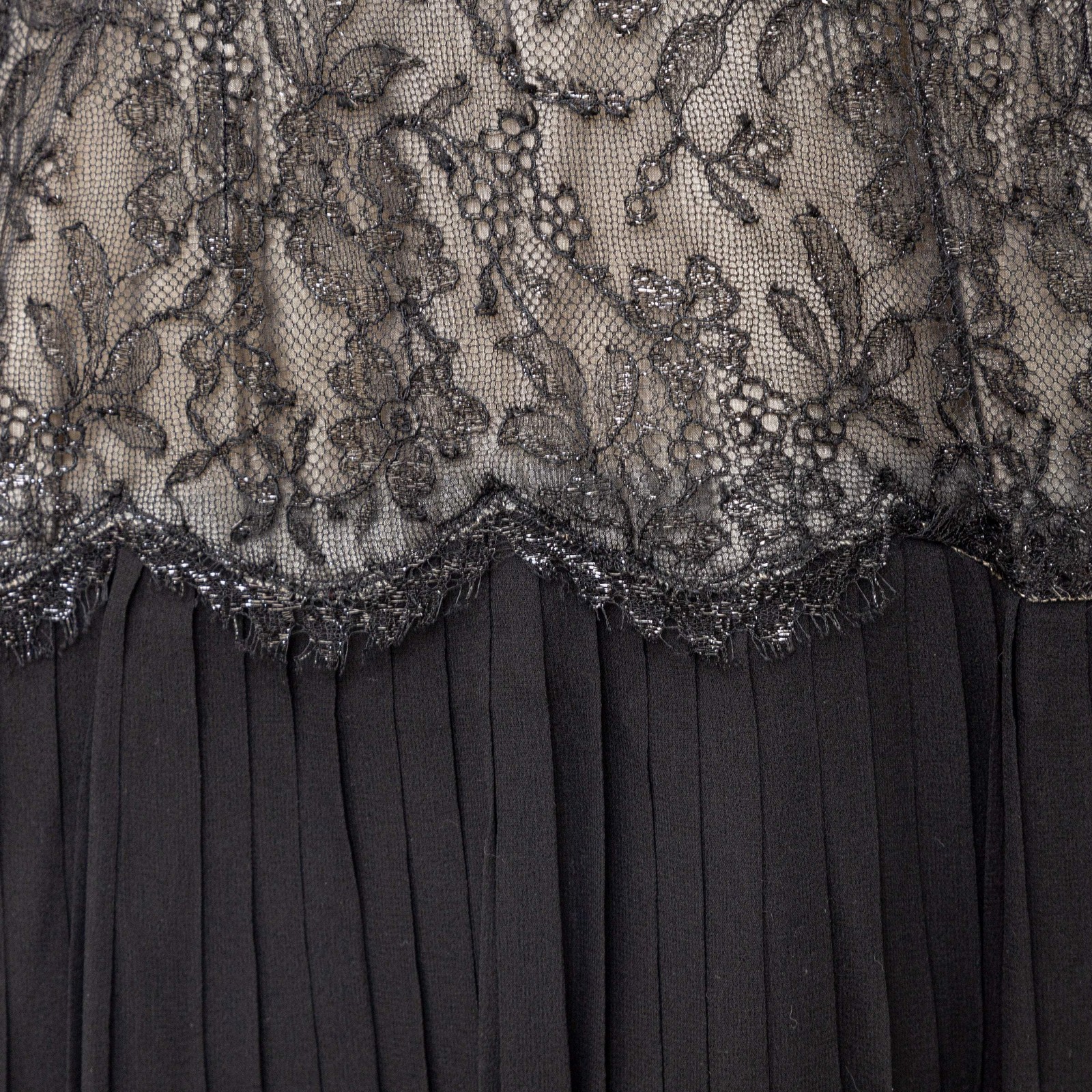 Nina Ricci Haute Boutique Black Chiffon Lace Dress 1970s France Vintage