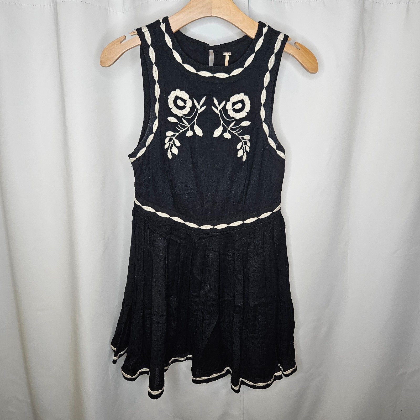 Free People Birds of a Feather Embroidered Mini Dress Black Small Boho LBD
